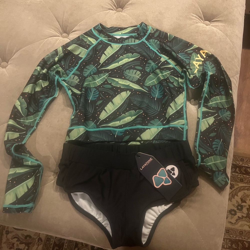 Green and Black Tropical Leaf Swim Coverup
